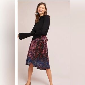 Maeve Anthropologie Skirt XS  Floral Wrap Boho Midi Lined Side Tie Soft  AA11